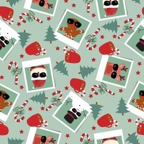 SMALL christmas polaroid fabric - cute christmas polaroids, santa, snowman, reindeer