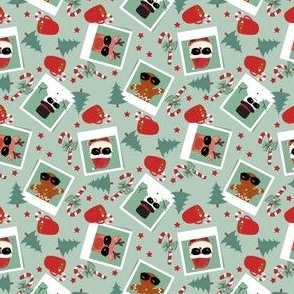 MINI christmas polaroid fabric - cute christmas polaroids, santa, snowman, reindeer