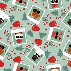 MEDIUM christmas polaroid fabric - cute christmas polaroids, santa, snowman, reindeer