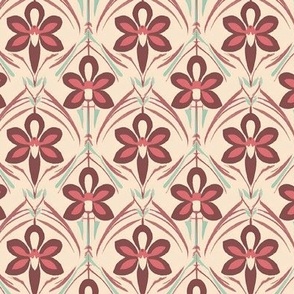 Retro Floral Damask in Pink, Marsala, and Mint