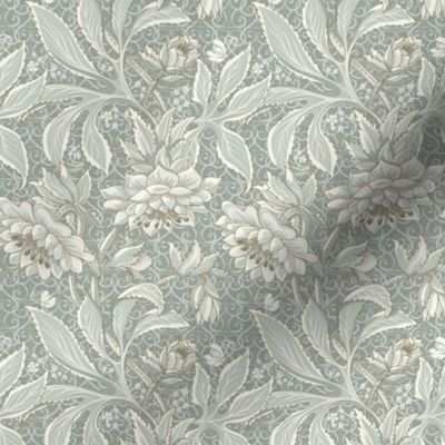 (XS/not textured) v.2 Victorian Lace Hellebore / Victorian-Era Floral Design Challenge /Light sage (WGD-116) background color /  4x5.3in small-tiny scale / vector