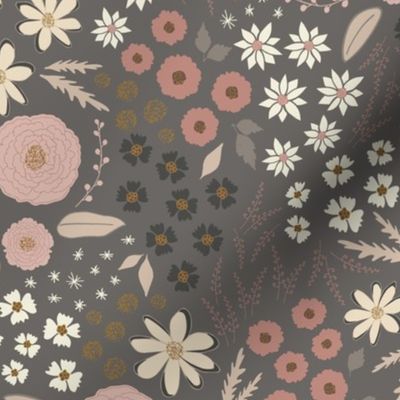 Carpet Floral Rose Quartz on Gray | Large