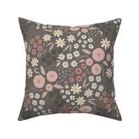 Carpet Floral Rose Quartz on Gray | Large