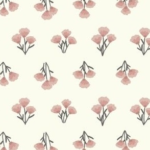 Dusty Pink Abstract Floral Bouquet on Cream