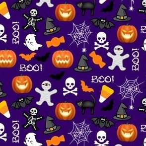 halloween icons tossed \\ pumpkins  \\ ghosts  \\ skull and cross bone  \\ spooky