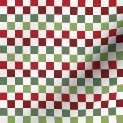 Christmas Checkerboard - Small Scale - Artichoke Green and Burgundy Red  Checkers