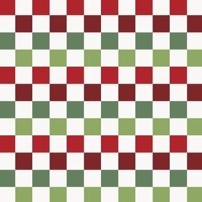 Christmas Checkerboard - Small Scale - Artichoke Green and Burgundy Red  Checkers