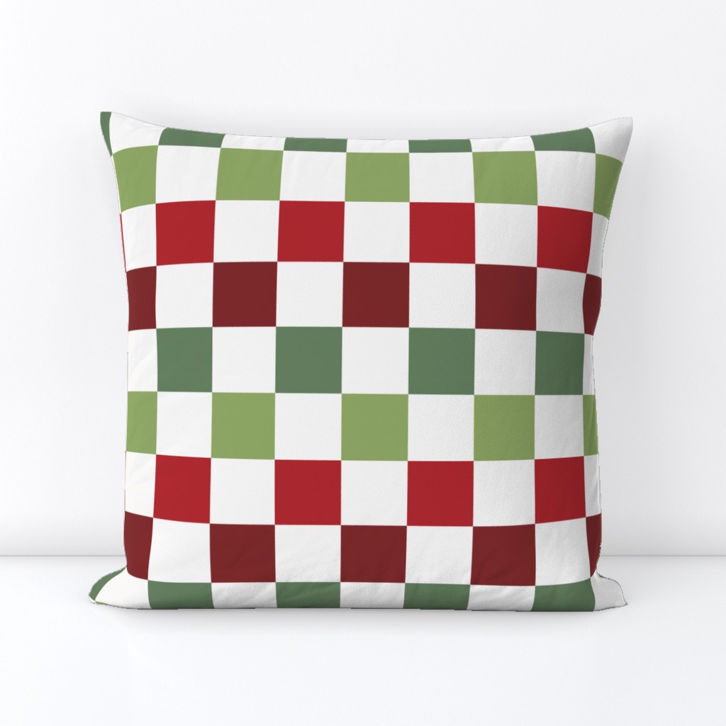 Christmas Checkerboard - Medium Scale - Artichoke Green and Burgundy Red  Checkers