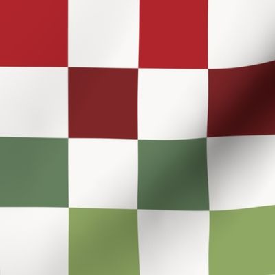 Christmas Checkerboard - Medium Scale - Artichoke Green and Burgundy Red  Checkers