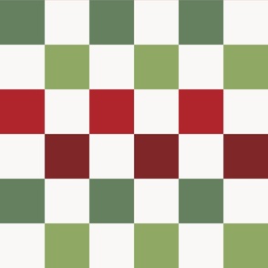 Christmas Checkerboard - Large Scale - Artichoke Green and Burgundy Red  Checkers