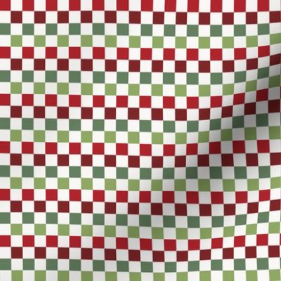 Christmas Checkerboard - Ditsy Scale - Artichoke Green and Burgundy Red  Checkers