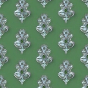 Silver Button Fleur-de-Lis on Jade Green