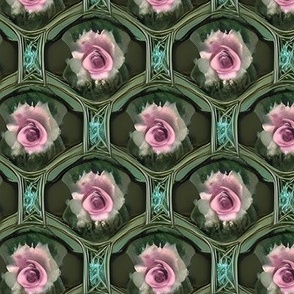 Fluffy Pink Roses Inlaid in Carved Jade