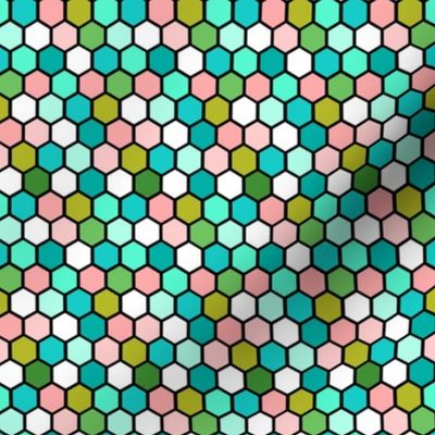 Pastel Honeycomb Hexagons, Pink and Green Tones