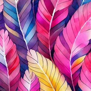 Pink and colorful watercolor feathers