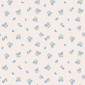 Ditsy morning-glory and butterflies  on light beige - Baby Nursery Fabric