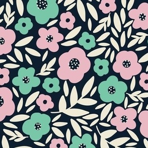 Pretty Floral - Pink and Green (medium scale)