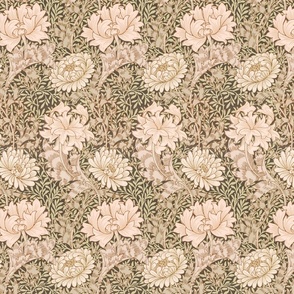 Chrysanthemum 1877 - by William Morris - SMALL -  brown and olive paper background Antiqued art nouveau art deco