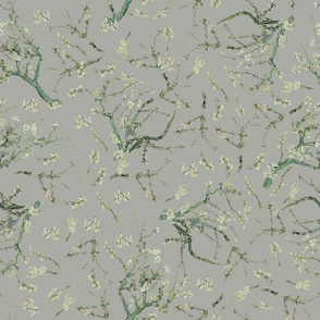 18" Van Gogh Almond  Blossoms-Tree Branches Pattern, Almond Tree Fabric- Vincent Van Gogh Fabric-  Van Gogh Almond Blossoms Fabric- Watercolor Cherry Blossom  gray