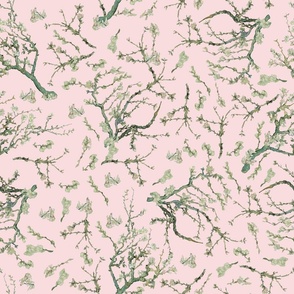 18" Van Gogh Almond  Blossoms-Tree Branches Pattern, Almond Tree Fabric- Vincent Van Gogh Fabric-  Van Gogh Almond Blossoms Fabric- Watercolor Cherry Blossom  light pink