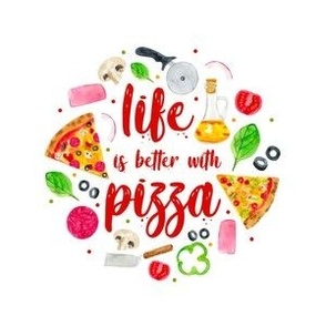 4" Circle Life is Better with Pizza for Embroidery Hoop Iron On Patch or Quilt Square