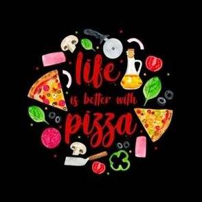 4" Circle Panel Life Is Better With Pizza for Embroidery Hoop Iron on Patch or Quilt Square