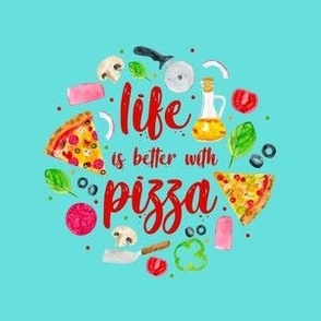 4" Circle Panel Life is Better with Pizza for Embroidery Hoop Iron on Patch or Quilt Square