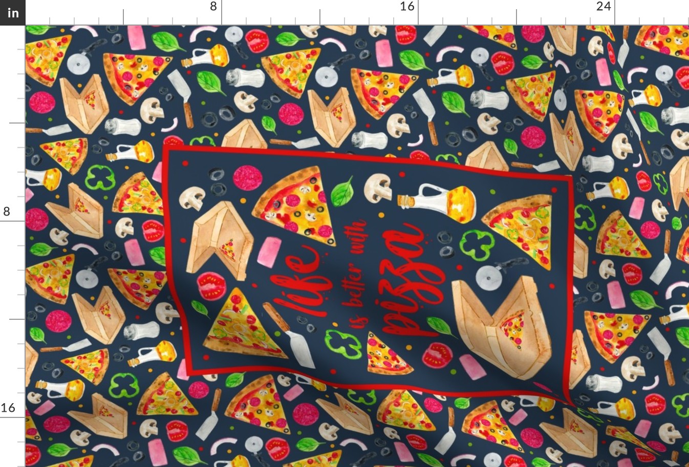 Large 27x18 Fat Quarter Panel Life is Better with Pizza for Tea Towel or Wall Hanging