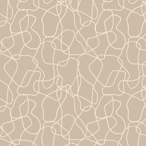 Abstract Brush Line Drawing - Cream on Beige