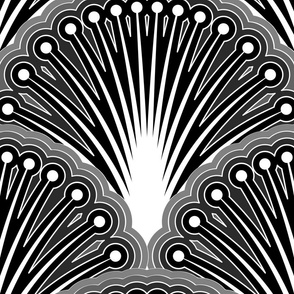 Art Deco Overlapping Fan Scallops - White on Greyscale