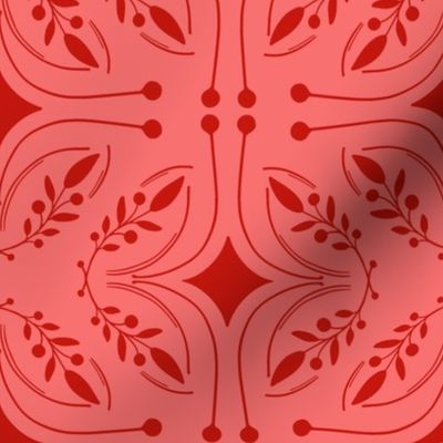 Cranberry Red Damask Tile Victorian Pattern 