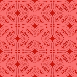 Cranberry Red Damask Tile Victorian Pattern 