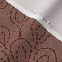 Running Stitch Look Kaleidoscope Brown Posies on Milk Chocolate Brown Linen Look
