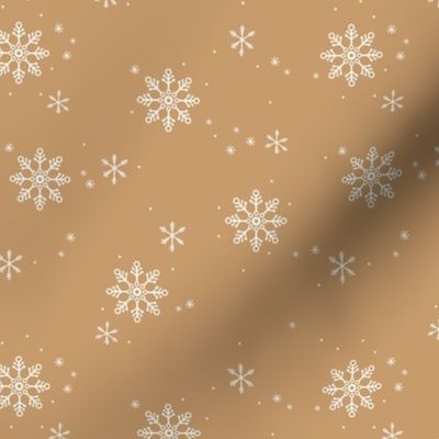 Snowflakes and stars winter night boho ice abstract minimalist seasonal christmas design white on cinnamon spice SMALL