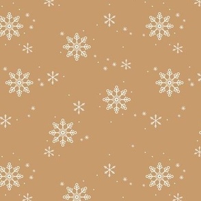 Snowflakes and stars winter night boho ice abstract minimalist seasonal christmas design white on cinnamon spice SMALL