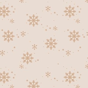 Snowflakes and stars winter night boho ice abstract minimalist seasonal christmas design cinnamon brown on sand beige SMALL