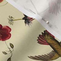 Vintage Mango Hummingbirds And Passionflowers by John James Audubon, Nostalgic Bird Fabric, Antique Hummingbird Wallpaper - tanned sepia 