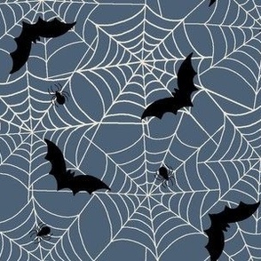 Bats and spider webs - blue