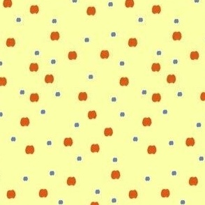 Yellow with peaches and plums, irregular dots