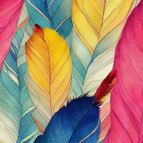Colorful watercolor feathers continued