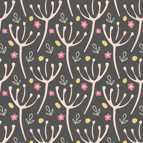 Whimsical Floral, Plant, Child's Play, grey and pink