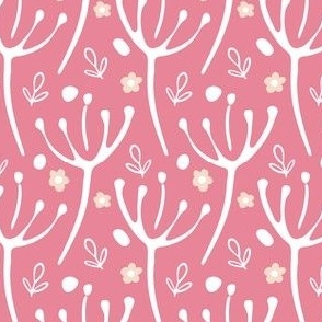 Whimsical Floral, Plant, Child's Play, white and pink