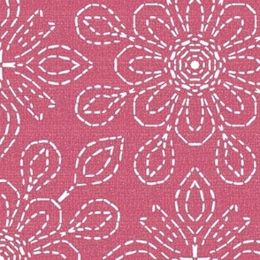 Running Stitch Look Kaleidoscope White Posies on Pink Linen Look