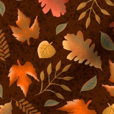 Falling Leaves on Burnt Umber Medium