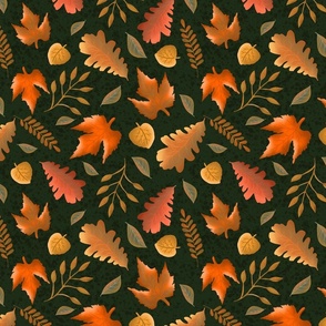 Falling Leaves on Forest Green Medium