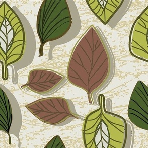 50s Styled Leaves/Pseudo Barkcloth