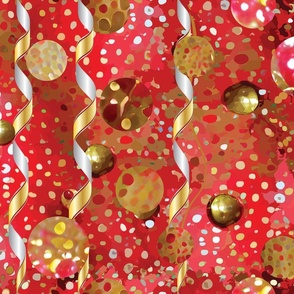 Holiday Red  Gold  Silver Dots and Ribbons