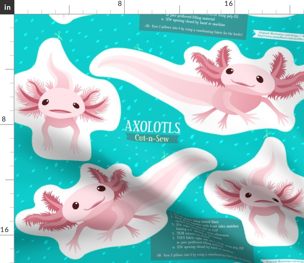 Cut N Sew Two Axolotl Plush Pillows