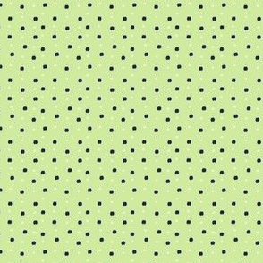 Light green with irregular blue and white dots - small scale print 