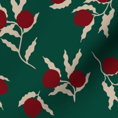 Christmas Rasberry Dinner Feast  - Dark Pine Green Raspberry Red & Sand beige